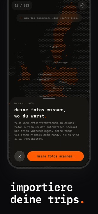 App Store screenshot: importiere deine trips.