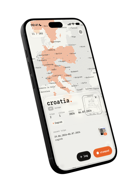 an iPhone showing the dotted map of Europe, and the record for Croatia.