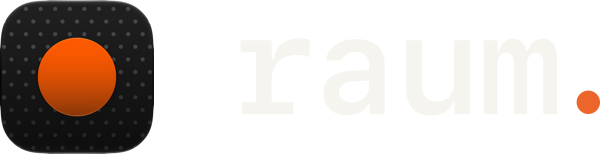 the raum. icon beside the wordmark, for dark grounds.